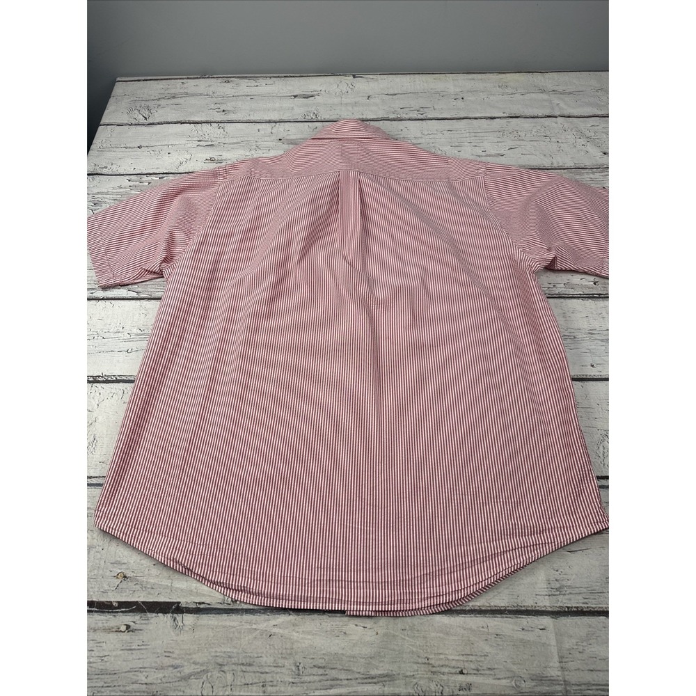 Brooks Brothers 346 Mens XL Red & White Striped Button Down Short Sleeve Shirt
